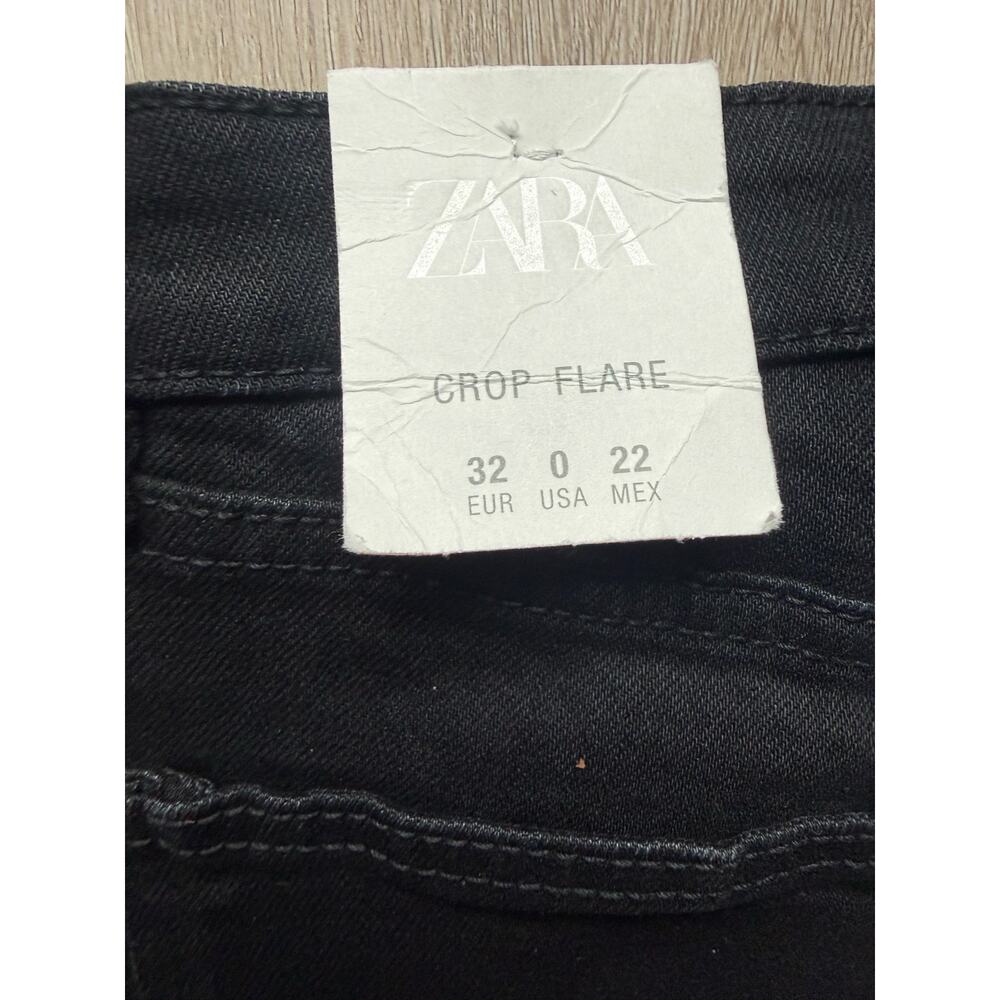 Zara High Rise Crop Flare Women's Jeans, Black, Size 0, Raw Hem, NWT - Picture 5 of 6